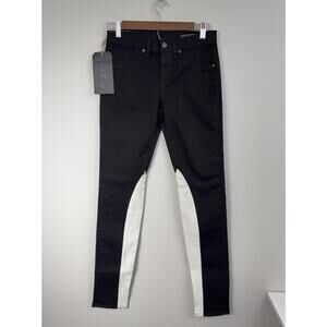 Rag & Bone Womens Black/Cream White Lamb Leather Jodhpur Skinny Jeans Sz 26